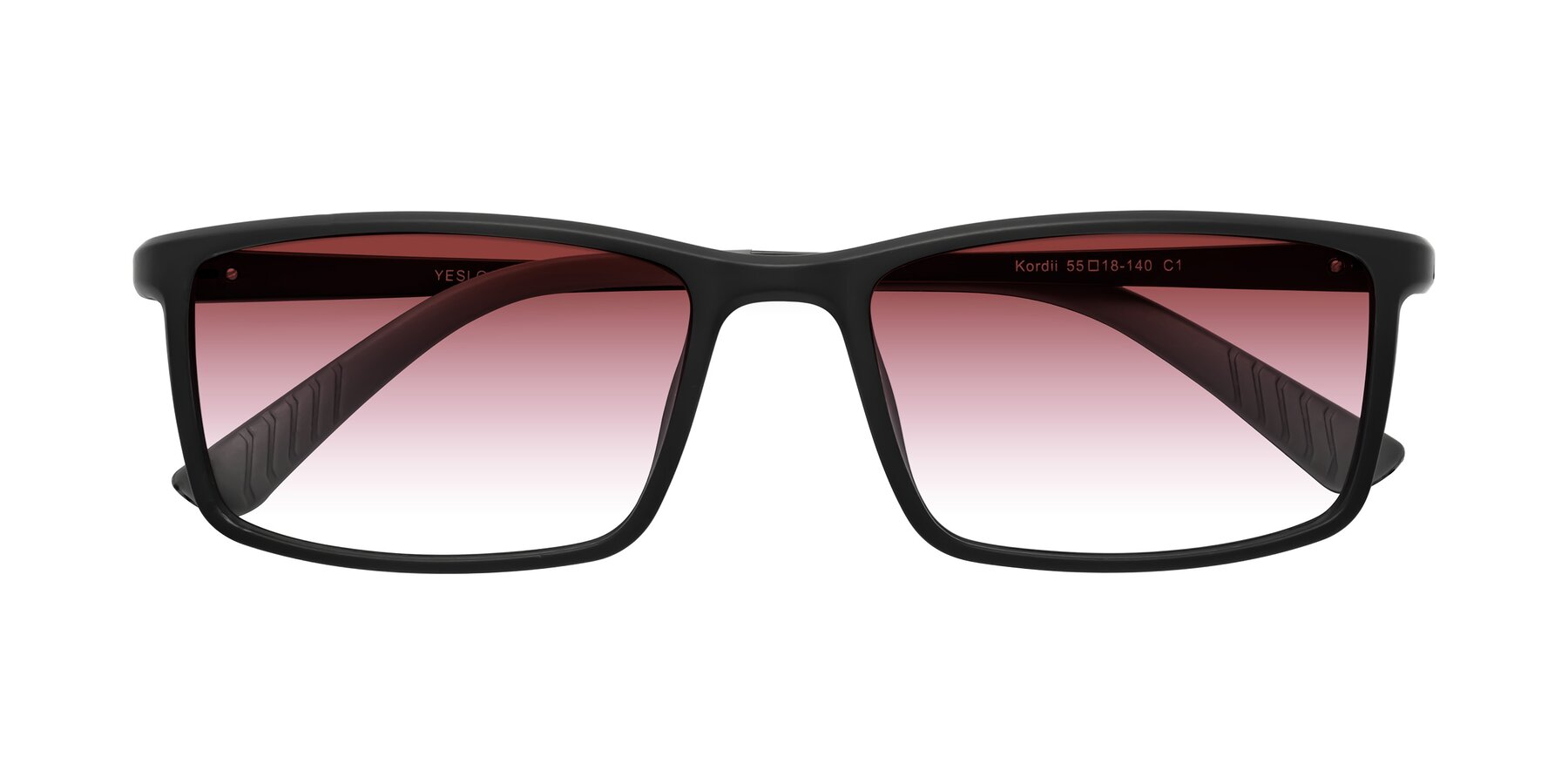 Folded Front of Kordii in Matte Black/Gray with Garnet Gradient Lenses