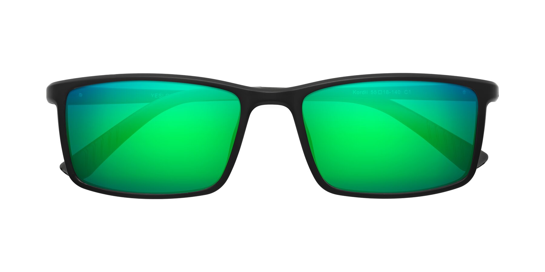 Folded Front of Kordii in Matte Black/Gray with Green Mirrored Lenses
