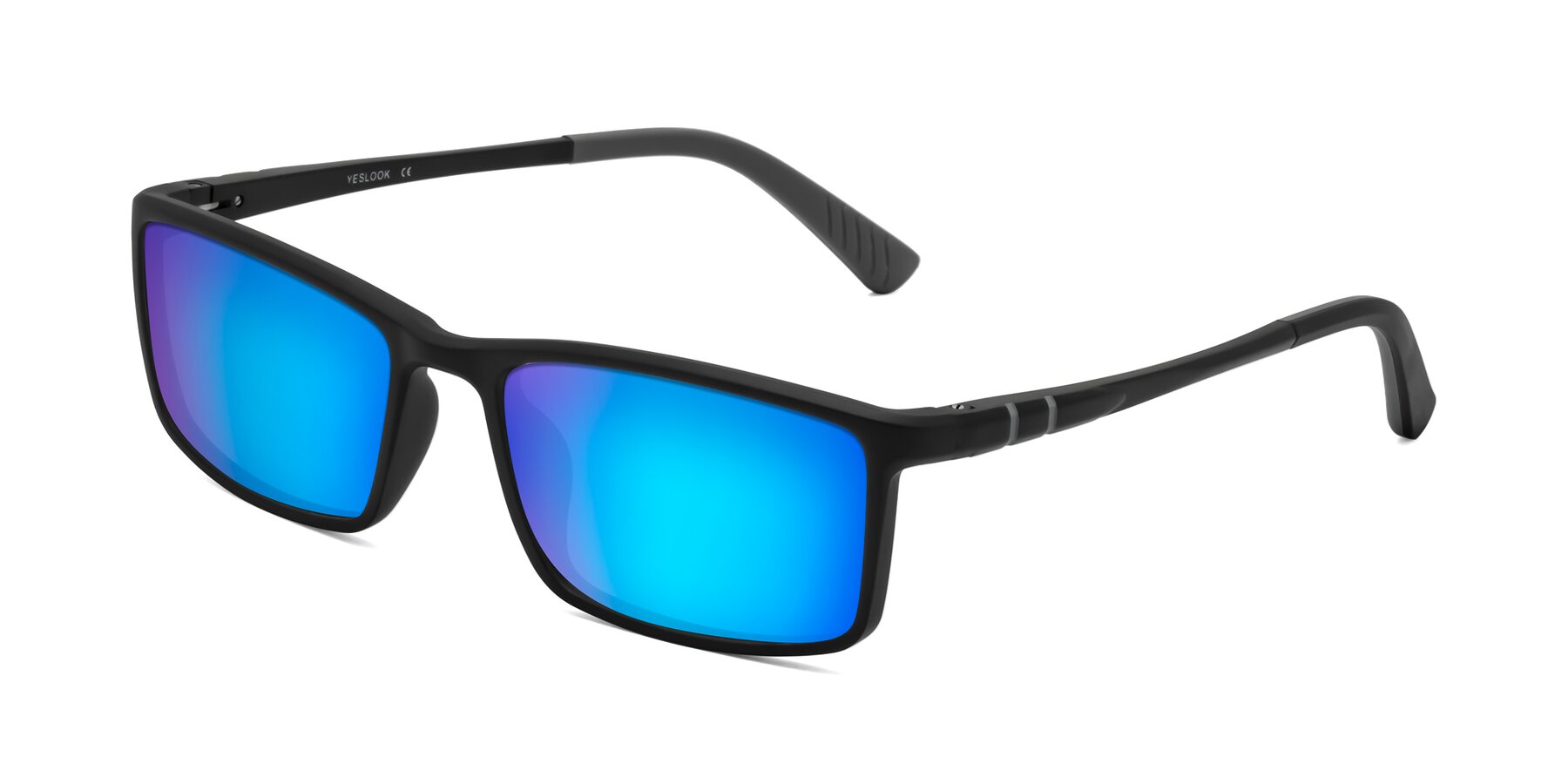 Angle of Kordii in Matte Black-Gray with Blue Mirrored Lenses