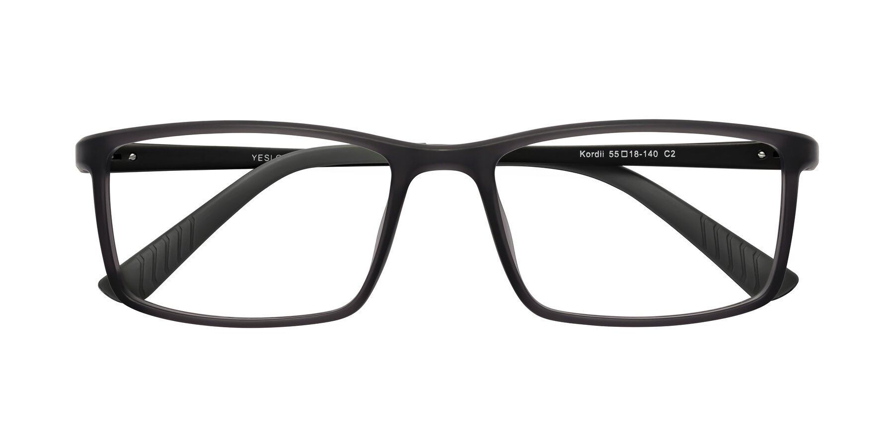Folded Front of Kordii in Matte Gray with Clear Reading Eyeglass Lenses