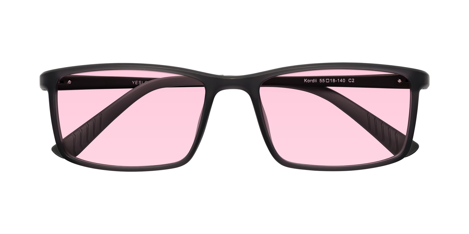 Folded Front of Kordii in Matte Gray with Light Pink Tinted Lenses