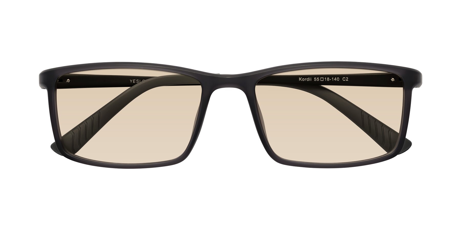 Folded Front of Kordii in Matte Gray with Light Brown Tinted Lenses