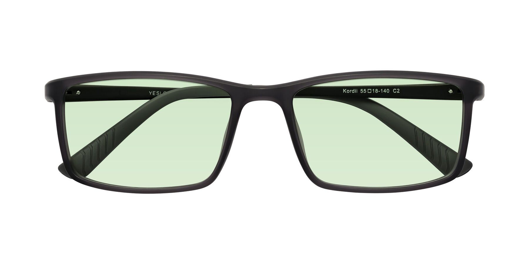 Folded Front of Kordii in Matte Gray with Light Green Tinted Lenses