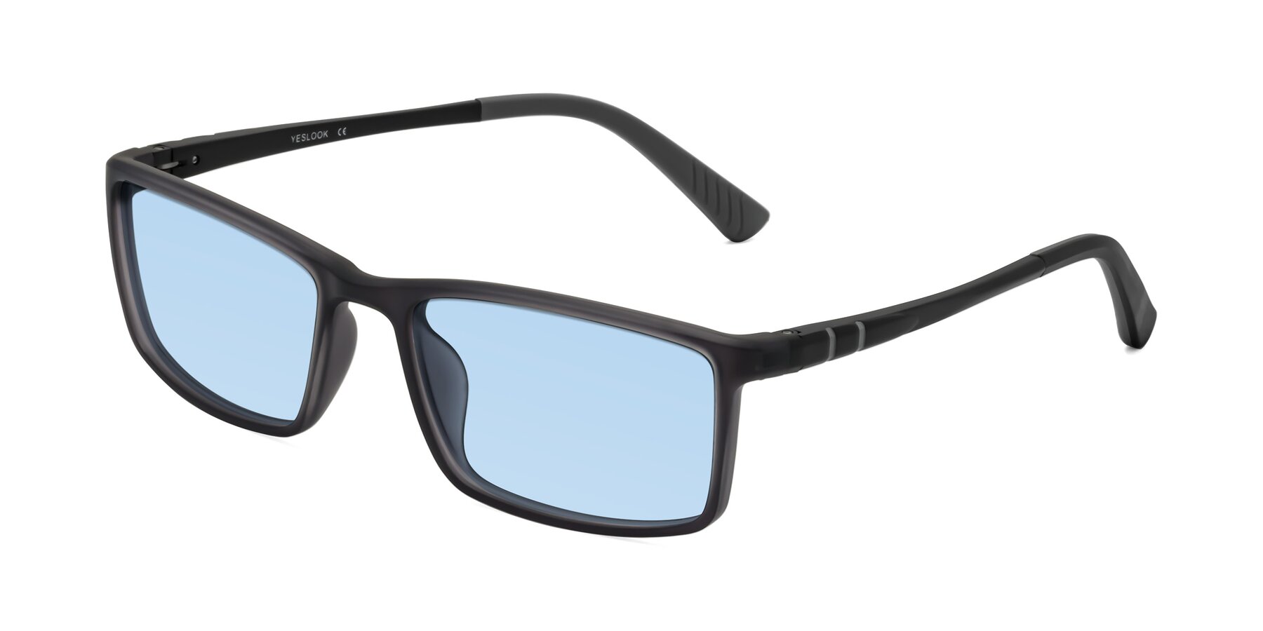 Angle of Kordii in Matte Gray with Light Blue Tinted Lenses