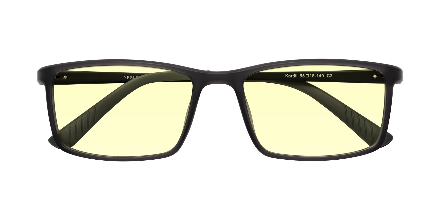 Folded Front of Kordii in Matte Gray with Light Yellow Tinted Lenses