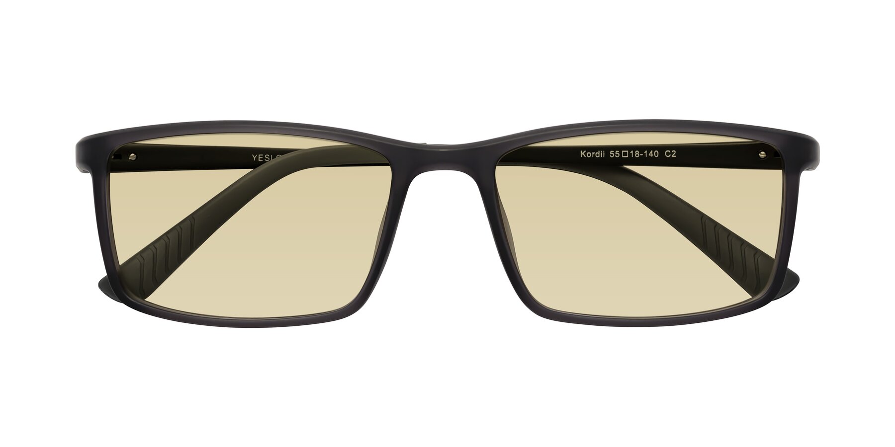 Folded Front of Kordii in Matte Gray with Light Champagne Tinted Lenses