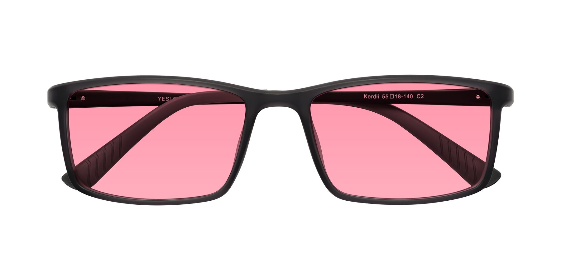 Folded Front of Kordii in Matte Gray with Pink Tinted Lenses