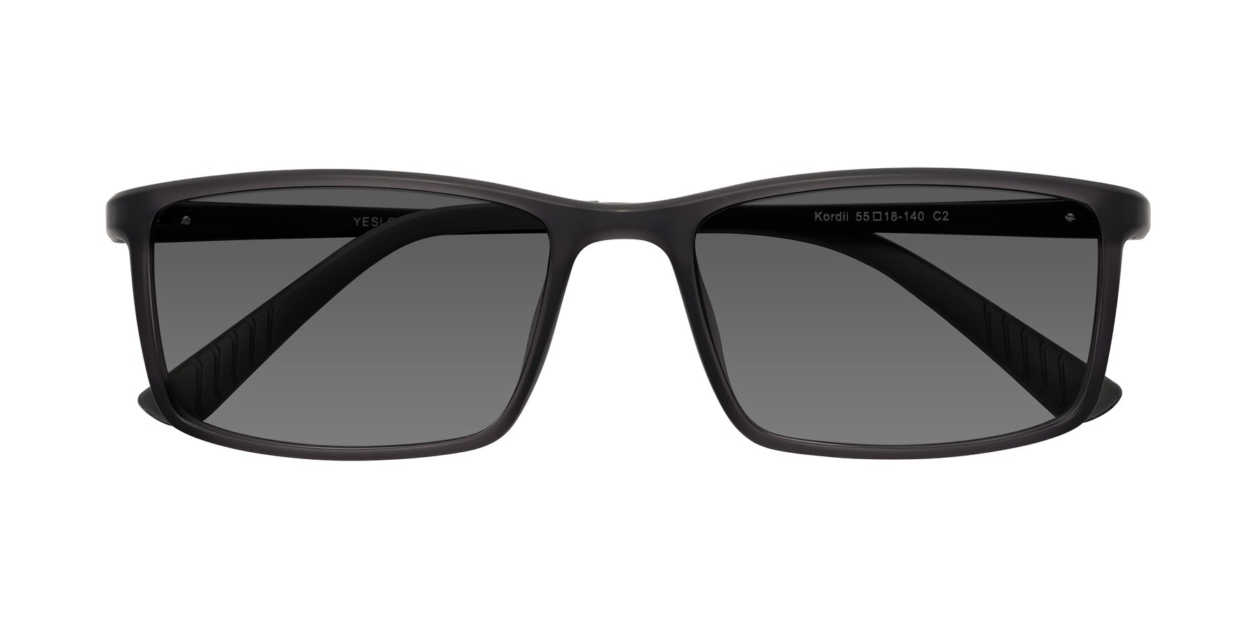 Folded Front of Kordii in Matte Gray with Medium Gray Tinted Lenses