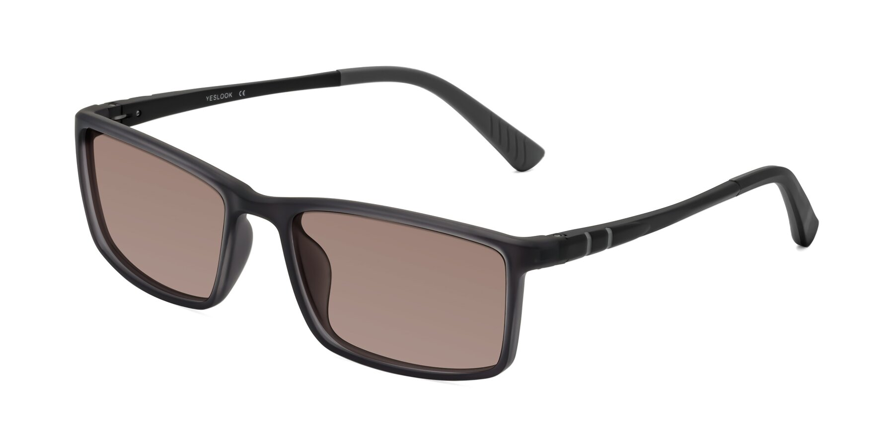 Angle of Kordii in Matte Gray with Medium Brown Tinted Lenses