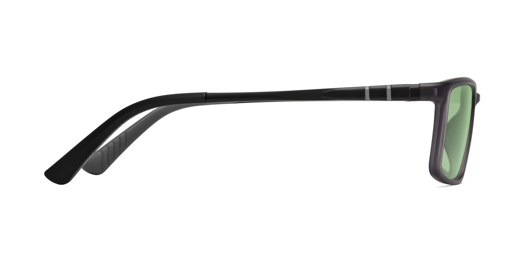 Side of Kordii in Matte Gray with Medium Green Tinted Lenses