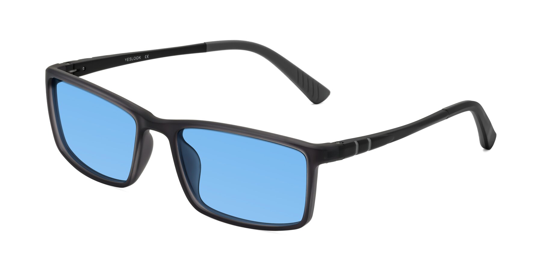 Angle of Kordii in Matte Gray with Medium Blue Tinted Lenses