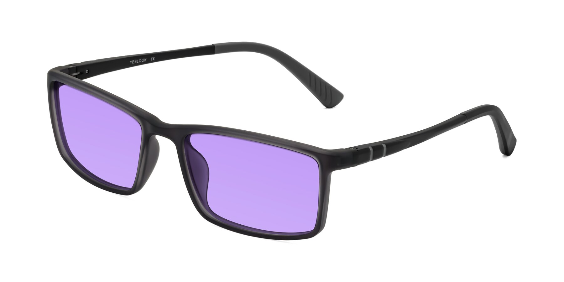 Angle of Kordii in Matte Gray with Medium Purple Tinted Lenses