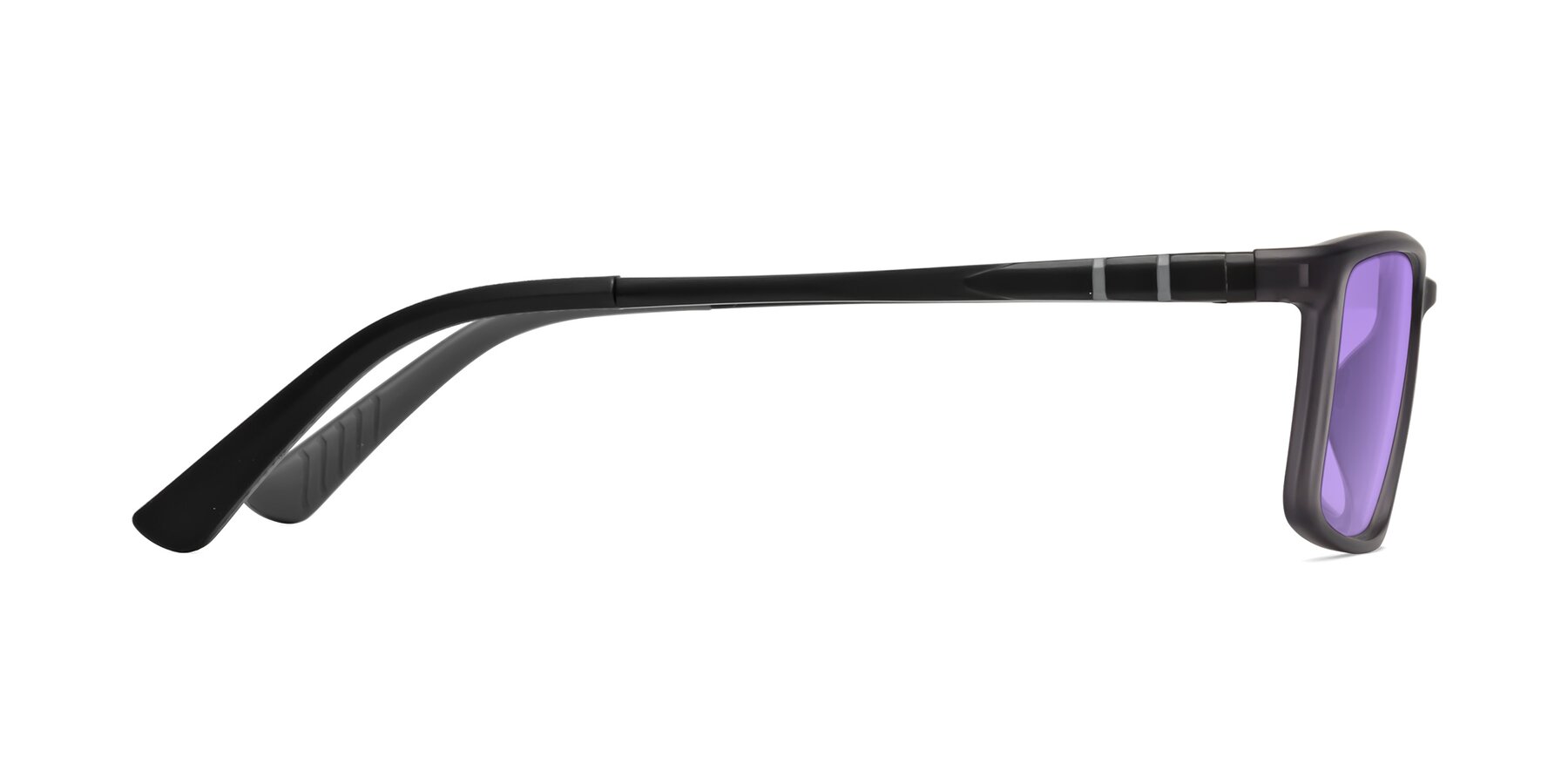 Side of Kordii in Matte Gray with Medium Purple Tinted Lenses