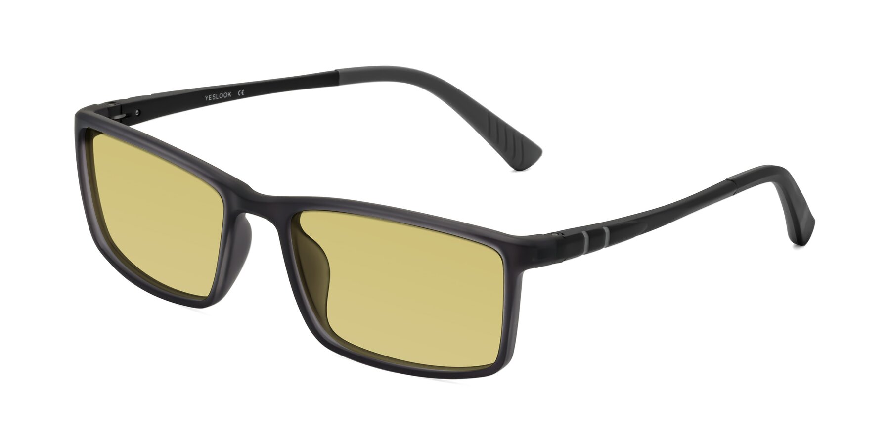 Angle of Kordii in Matte Gray with Medium Champagne Tinted Lenses