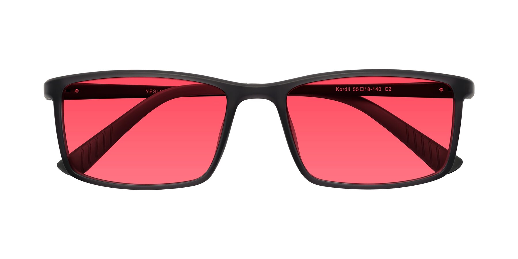 Folded Front of Kordii in Matte Gray with Red Tinted Lenses