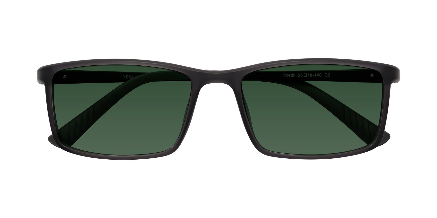 Folded Front of Kordii in Matte Gray with Green Tinted Lenses