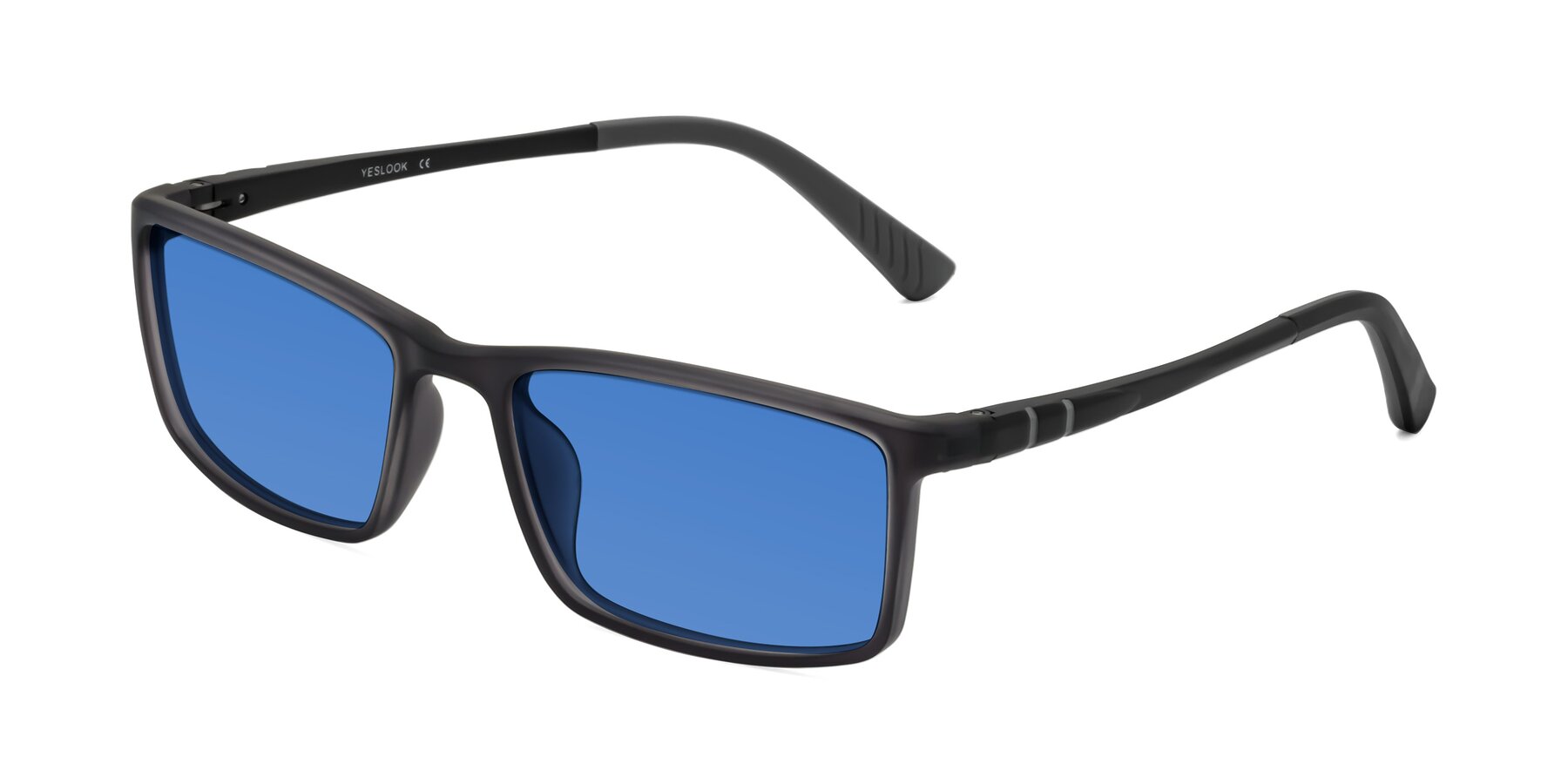 Angle of Kordii in Matte Gray with Blue Tinted Lenses