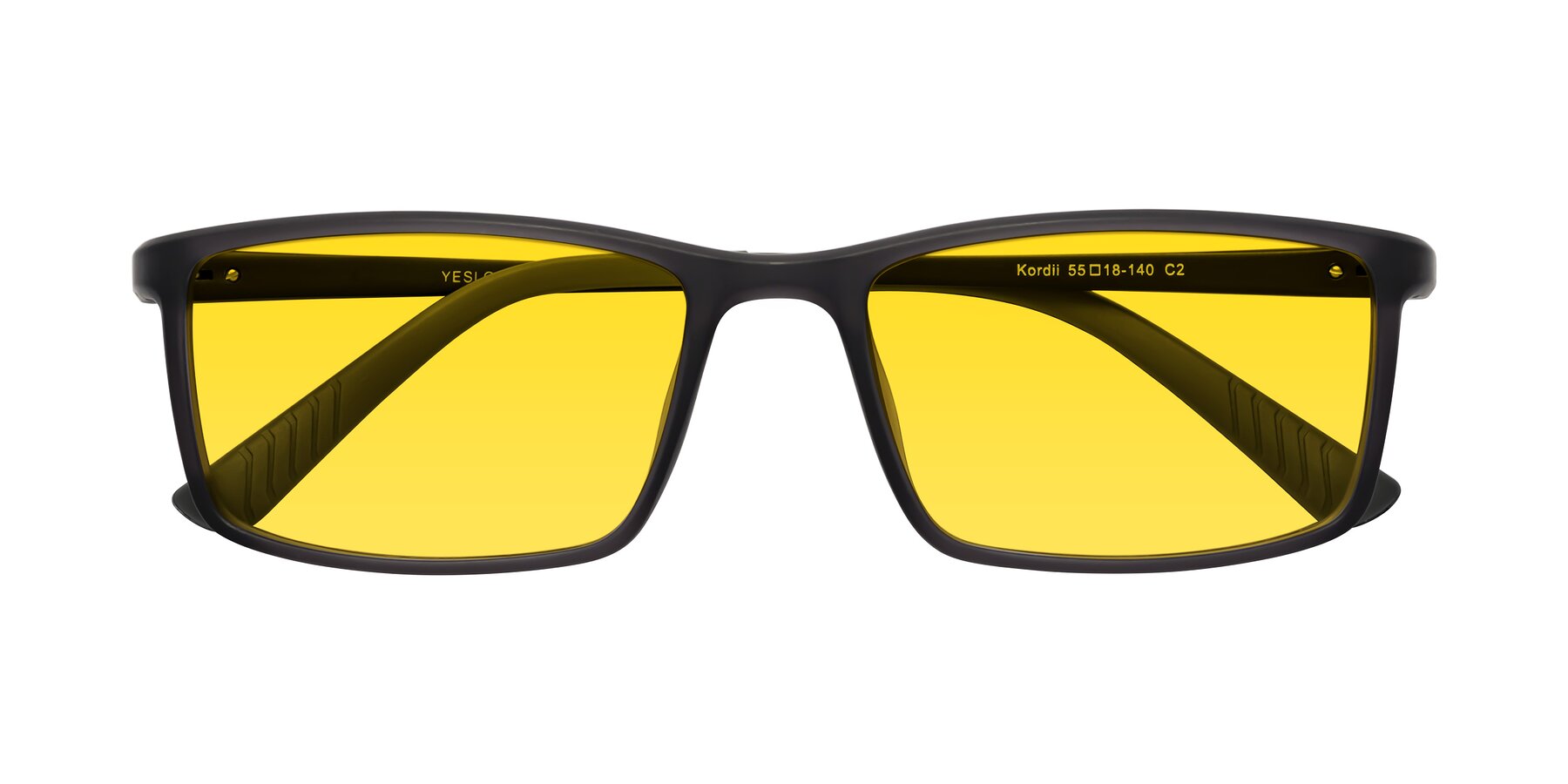Folded Front of Kordii in Matte Gray with Yellow Tinted Lenses