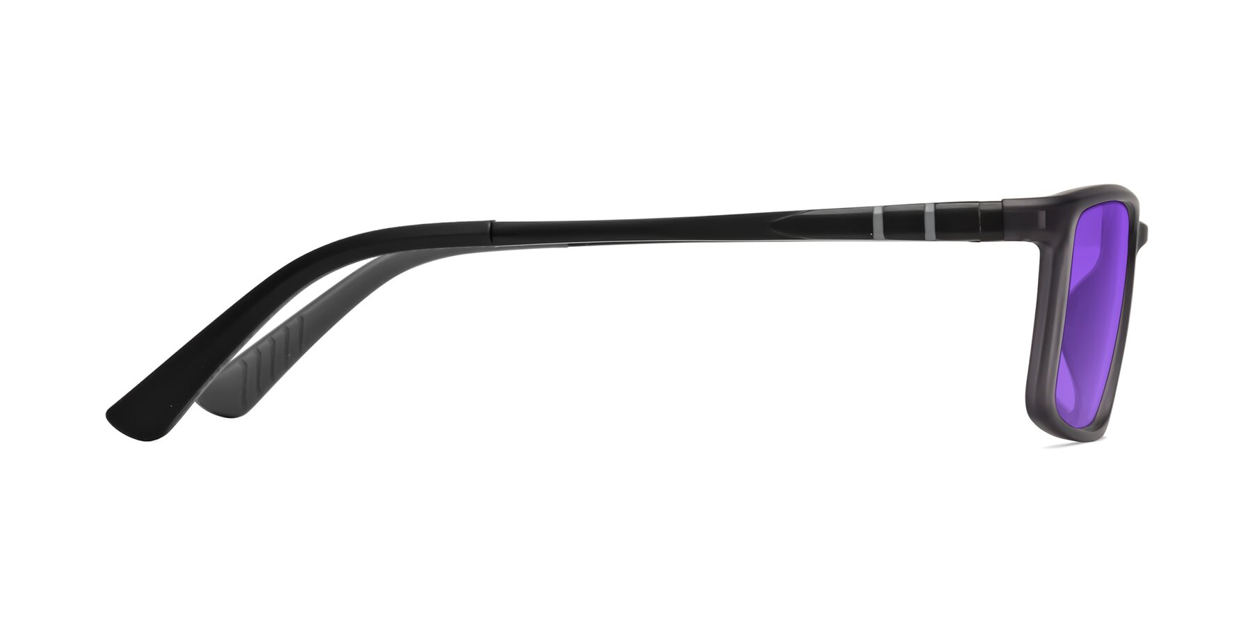 Side of Kordii in Matte Gray with Purple Tinted Lenses