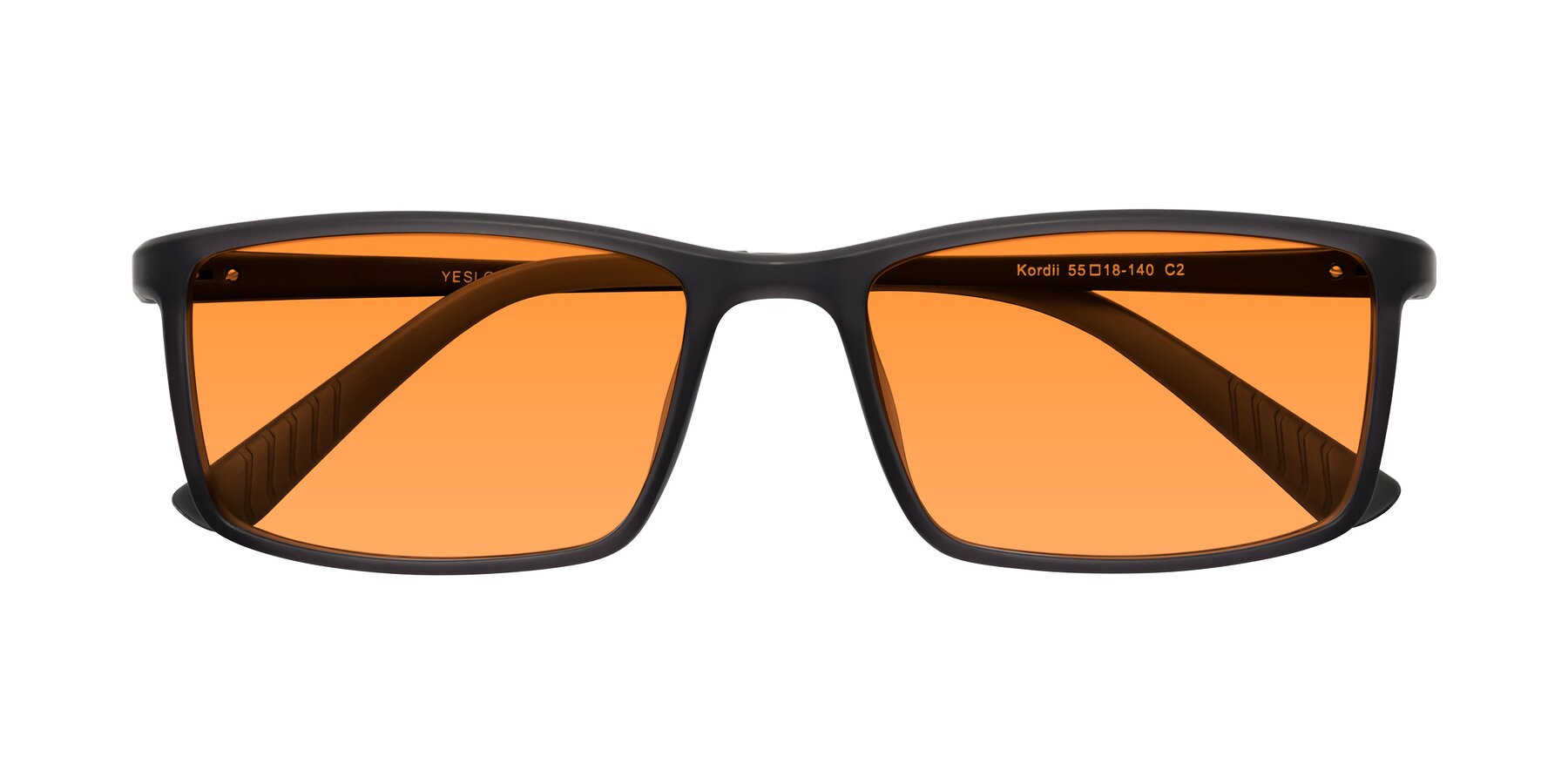 Folded Front of Kordii in Matte Gray with Orange Tinted Lenses