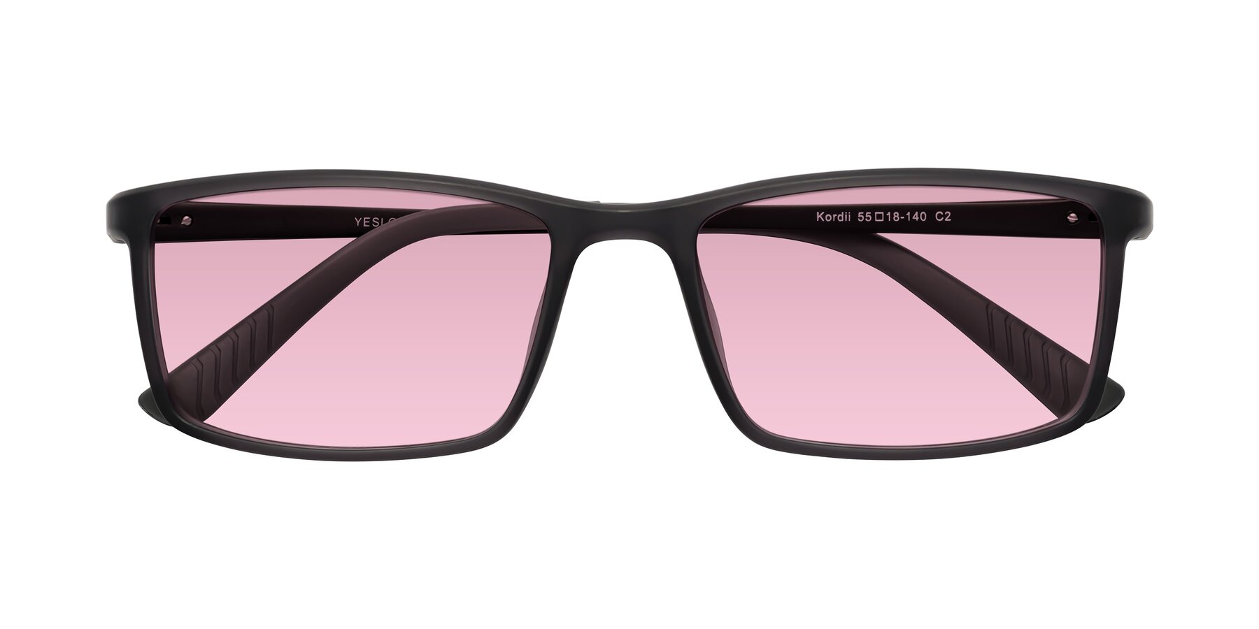 Folded Front of Kordii in Matte Gray with Light Wine Tinted Lenses
