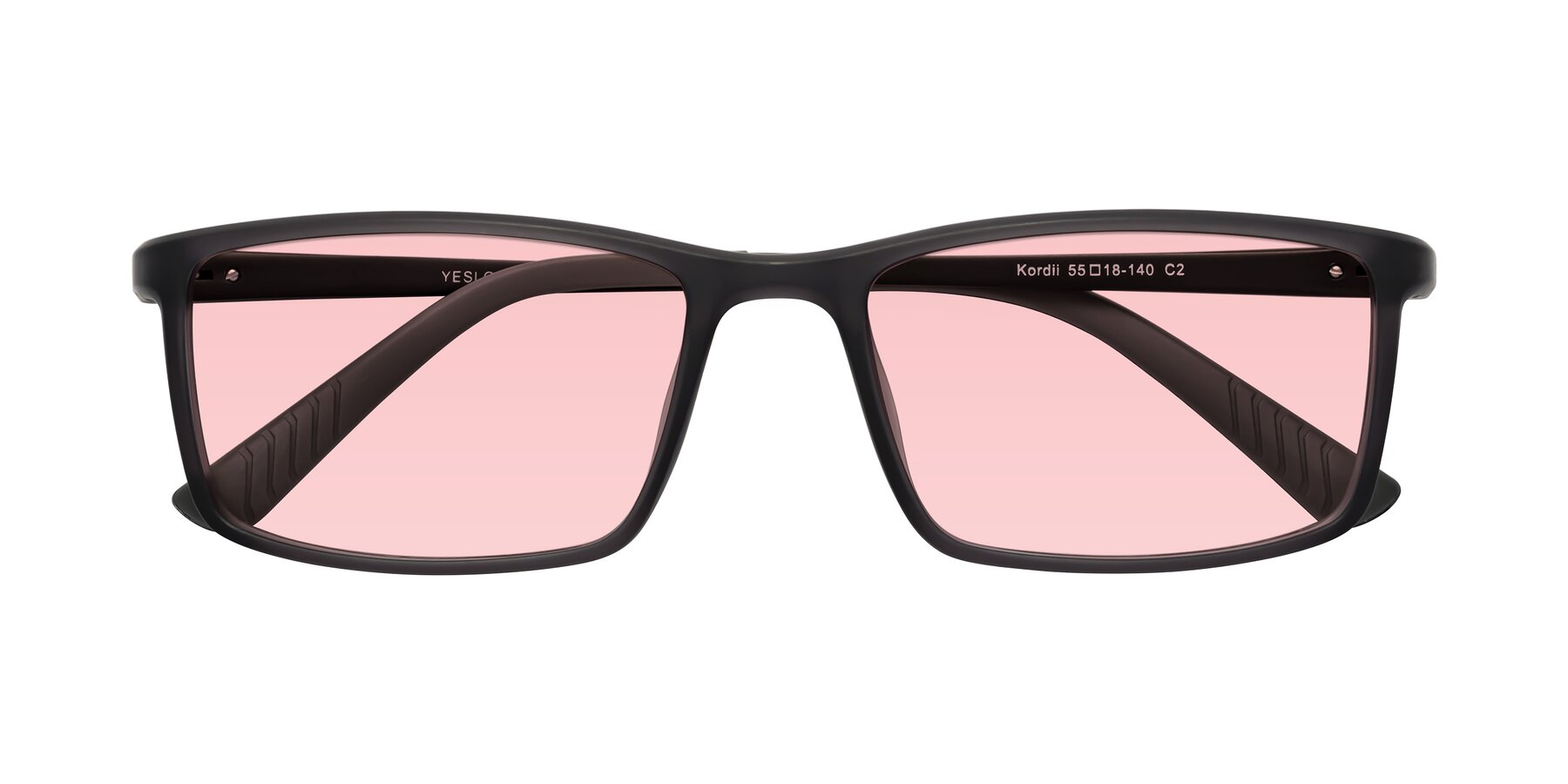 Folded Front of Kordii in Matte Gray with Light Garnet Tinted Lenses