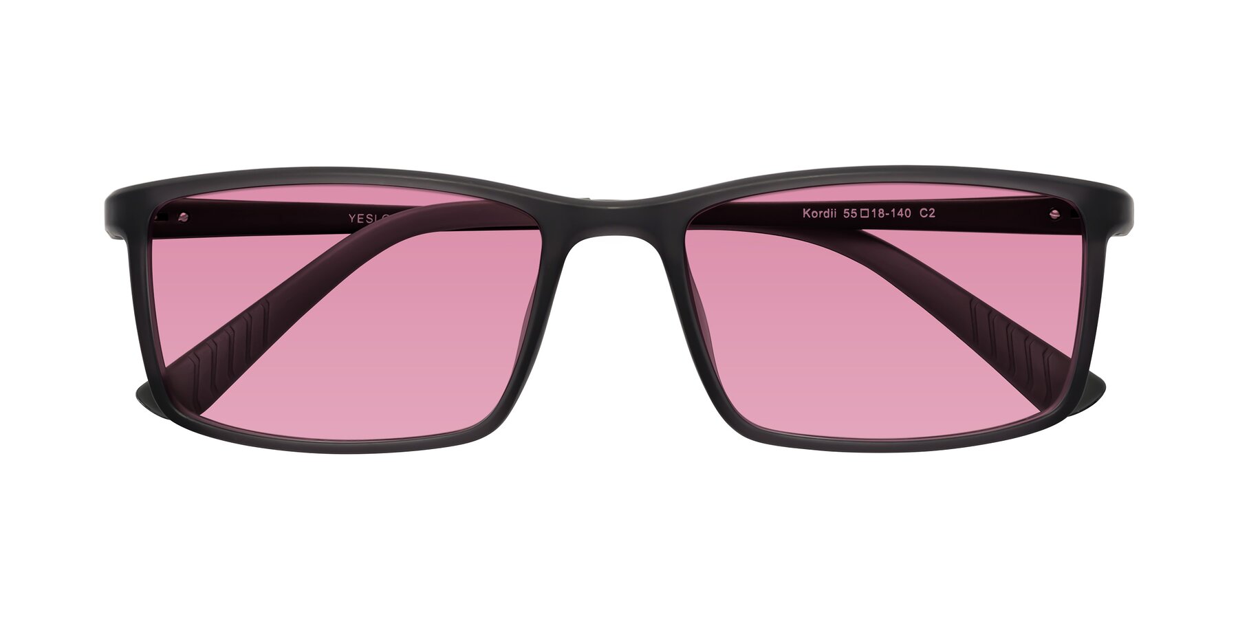 Folded Front of Kordii in Matte Gray with Medium Wine Tinted Lenses