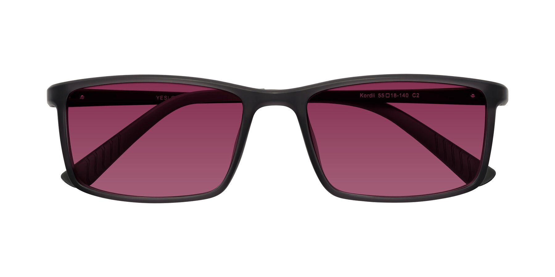 Folded Front of Kordii in Matte Gray with Wine Tinted Lenses