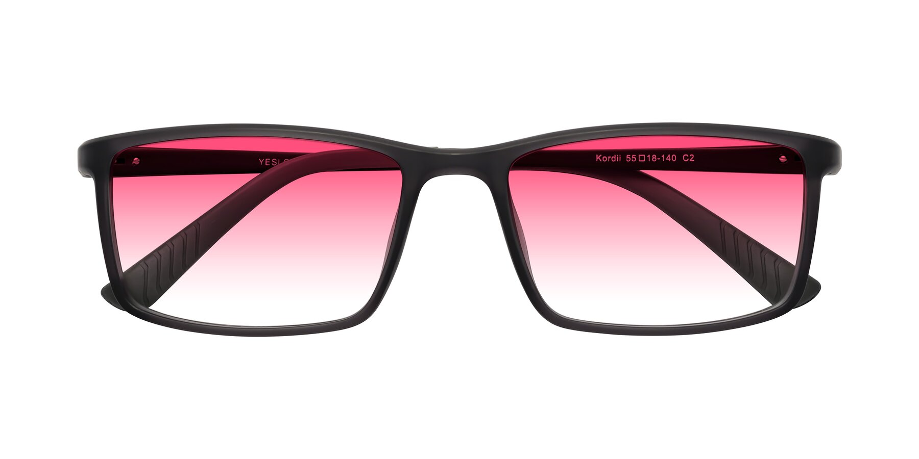 Folded Front of Kordii in Matte Gray with Pink Gradient Lenses