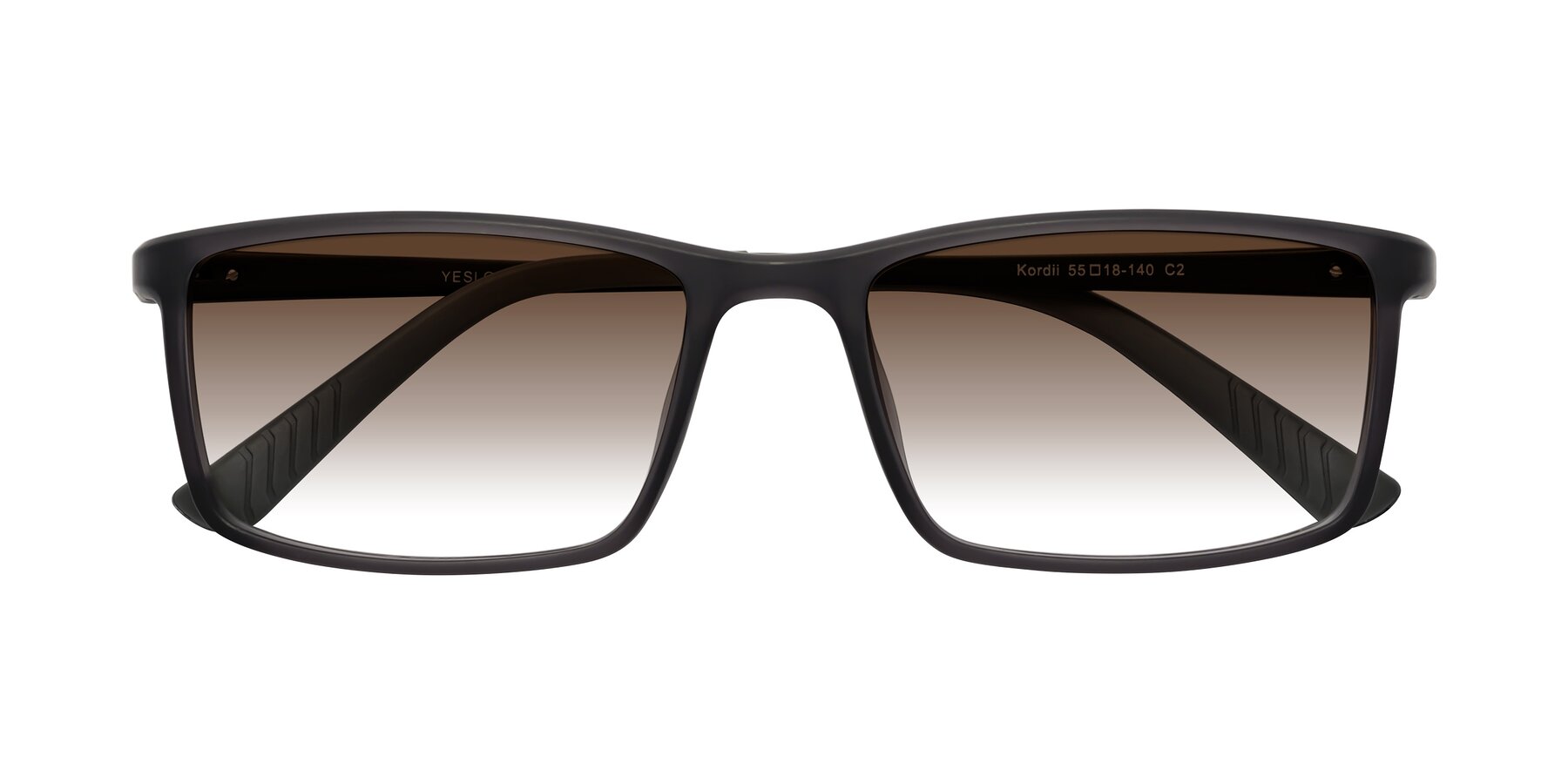 Folded Front of Kordii in Matte Gray with Brown Gradient Lenses