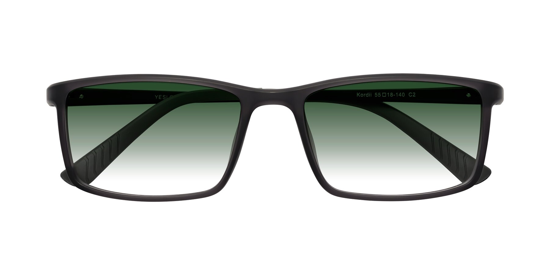 Folded Front of Kordii in Matte Gray with Green Gradient Lenses