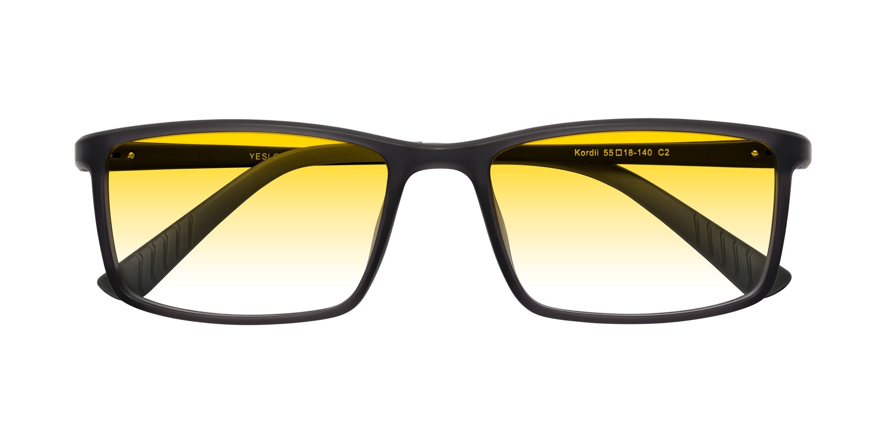 Folded Front of Kordii in Matte Gray with Yellow Gradient Lenses