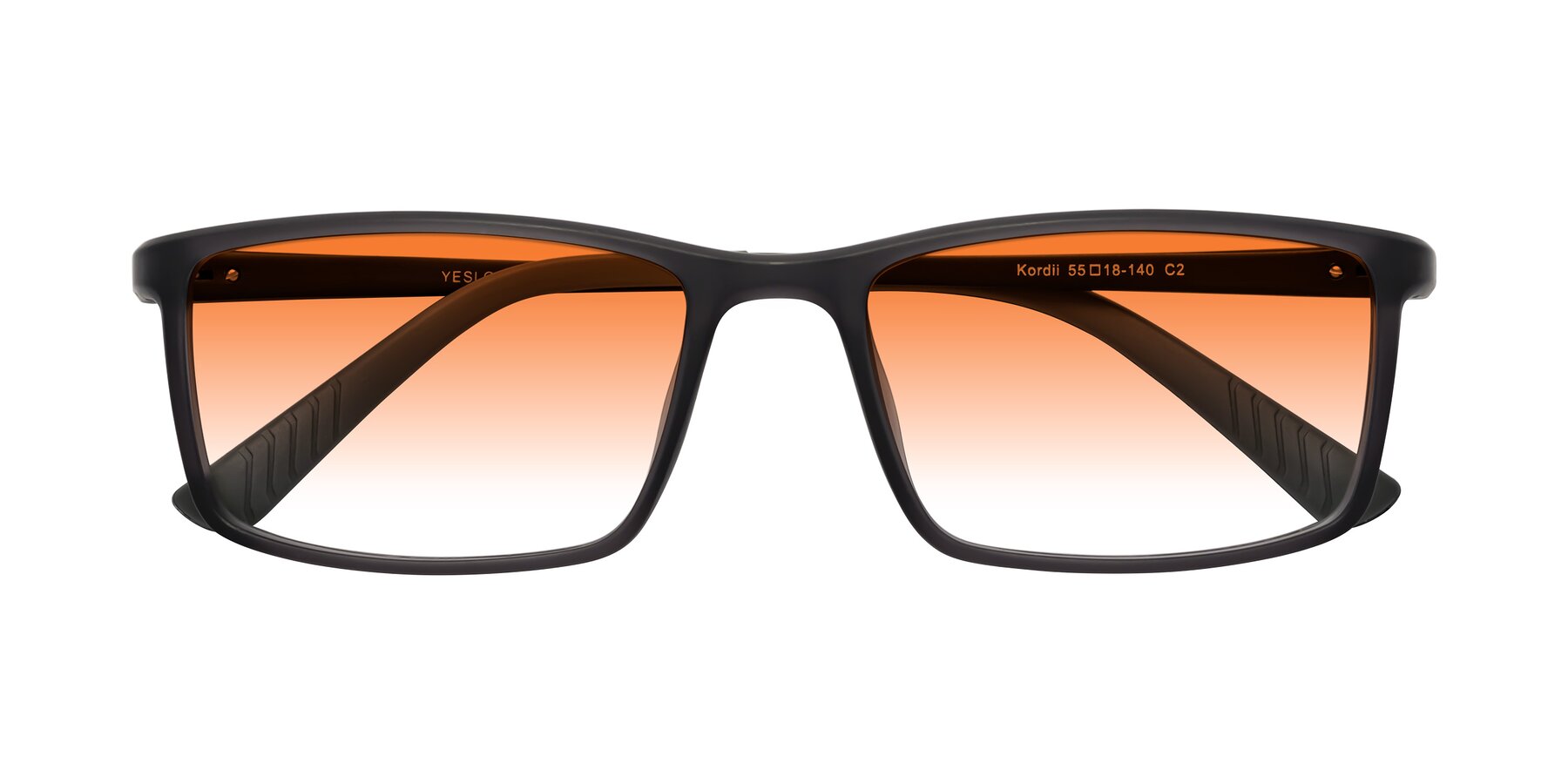 Folded Front of Kordii in Matte Gray with Orange Gradient Lenses