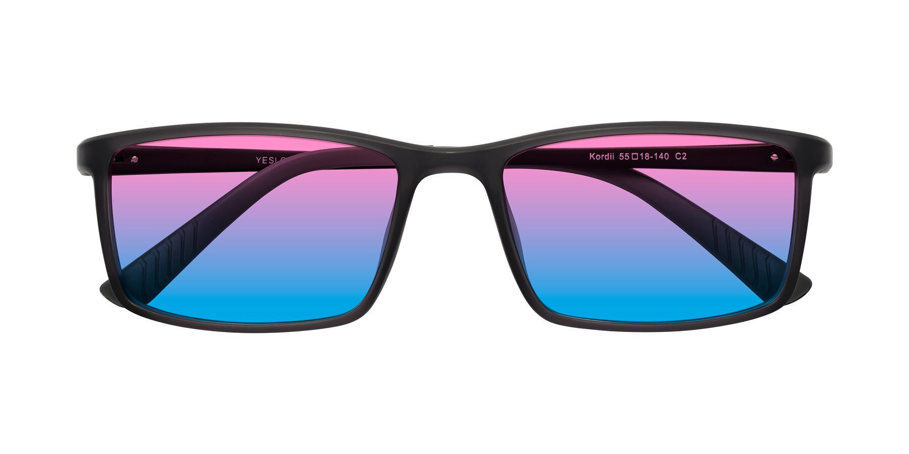 Folded Front of Kordii in Matte Gray with Pink / Blue Gradient Lenses
