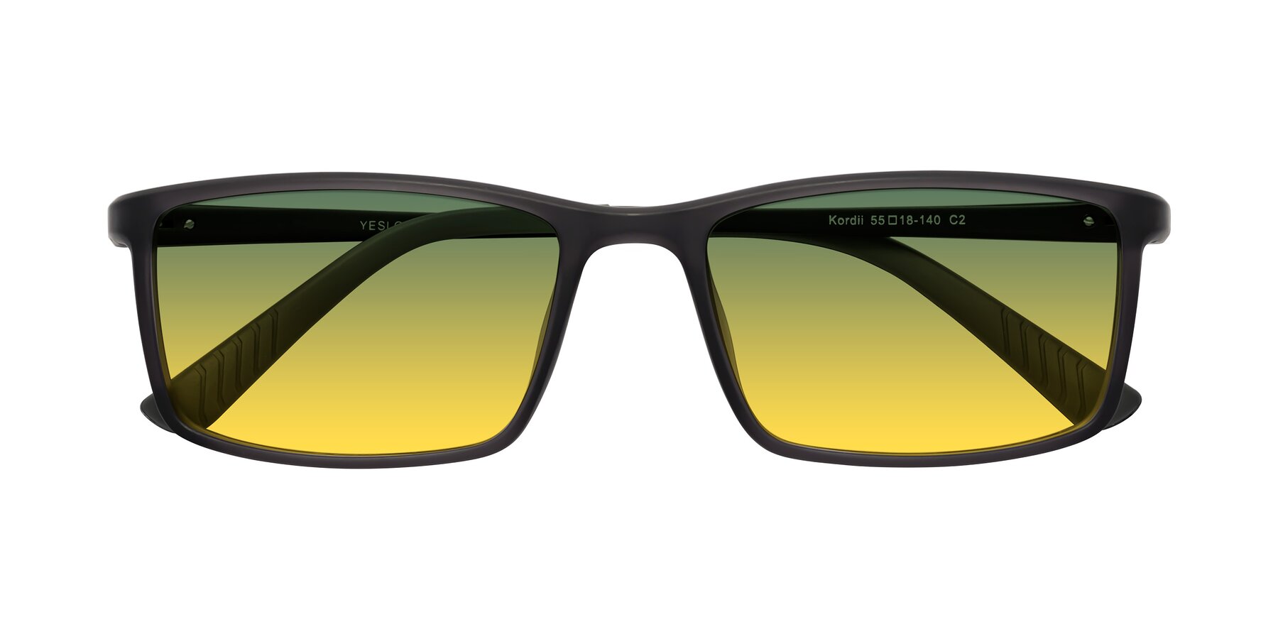 Folded Front of Kordii in Matte Gray with Green / Yellow Gradient Lenses