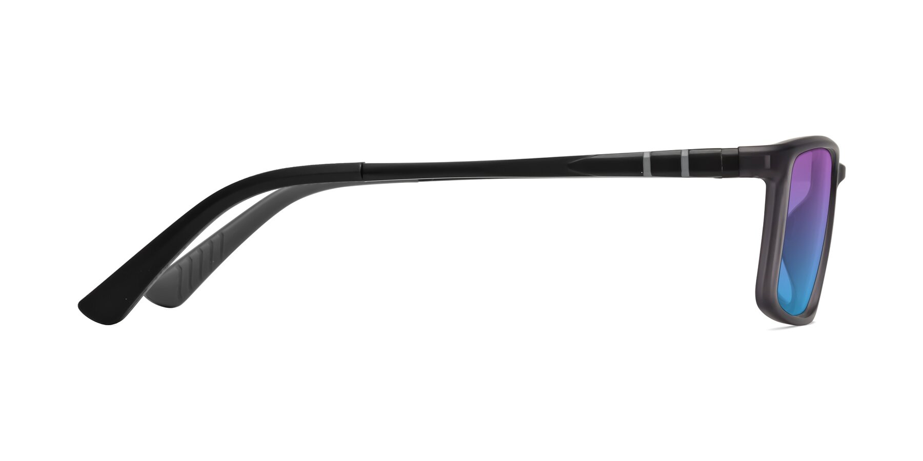Side of Kordii in Matte Gray with Purple / Blue Gradient Lenses