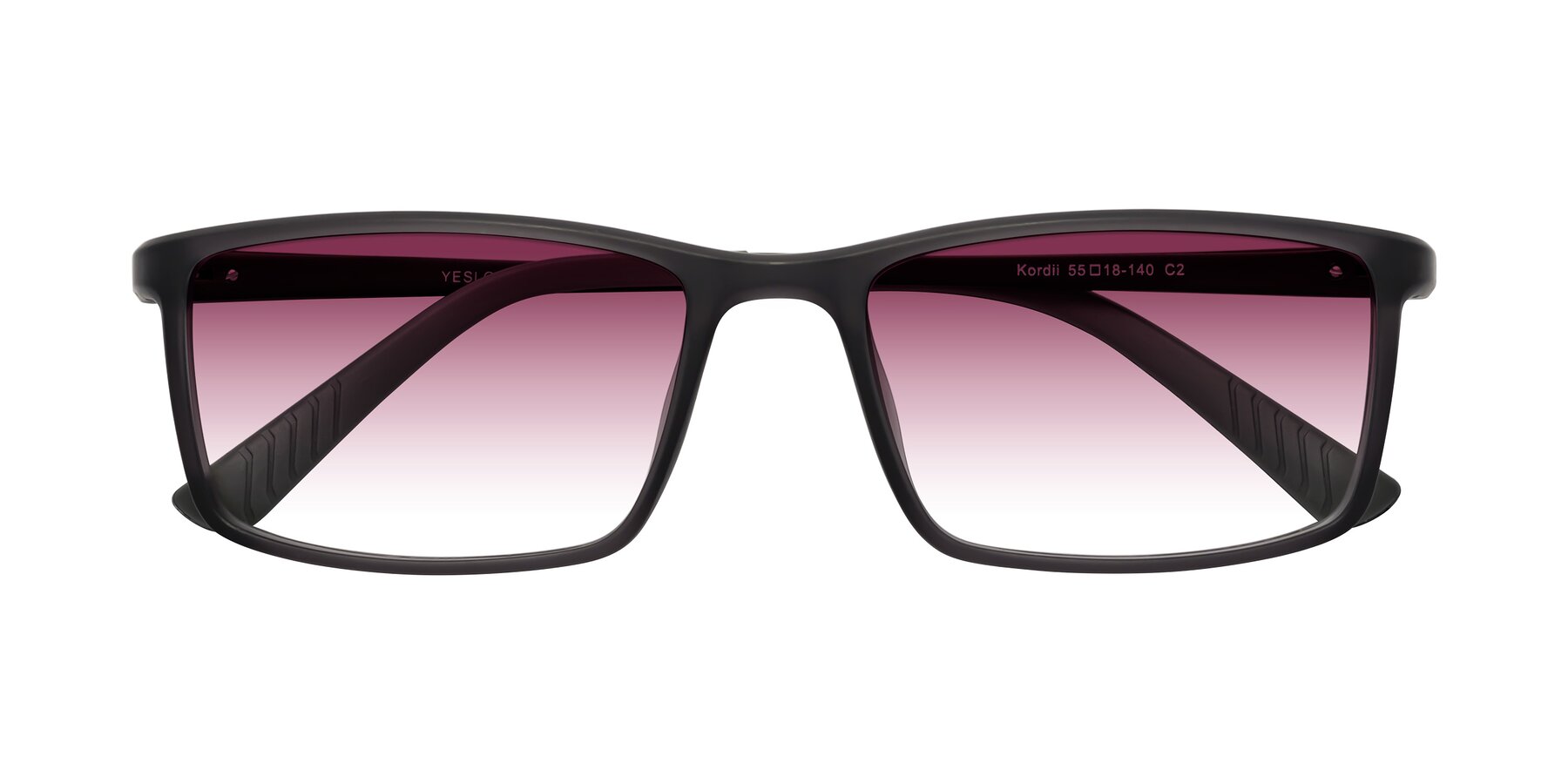 Folded Front of Kordii in Matte Gray with Wine Gradient Lenses