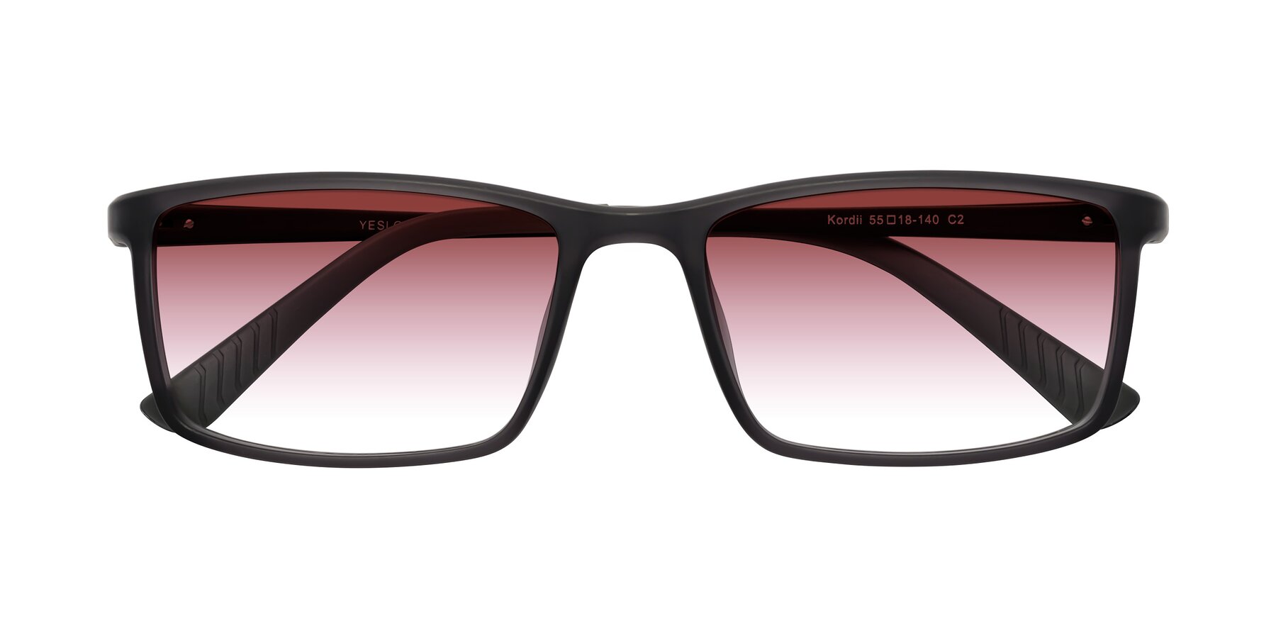 Folded Front of Kordii in Matte Gray with Garnet Gradient Lenses