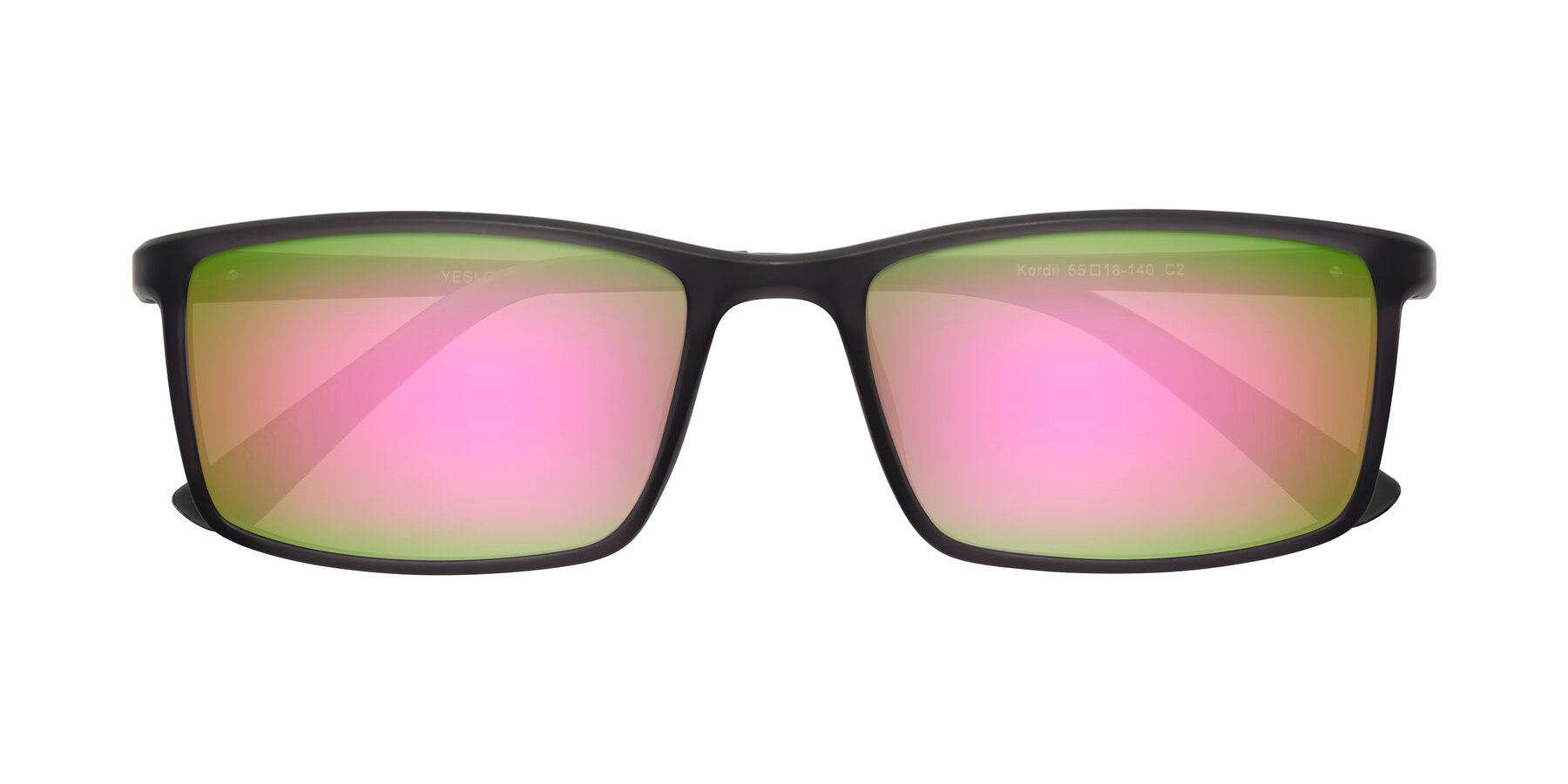 Folded Front of Kordii in Matte Gray with Pink Mirrored Lenses