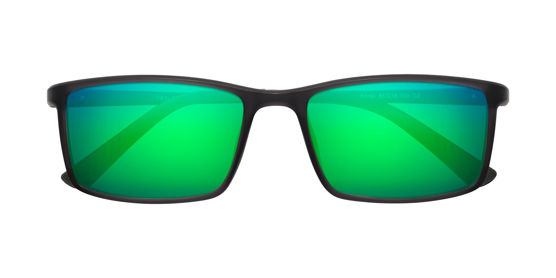Folded Front of Kordii in Matte Gray with Green Mirrored Lenses
