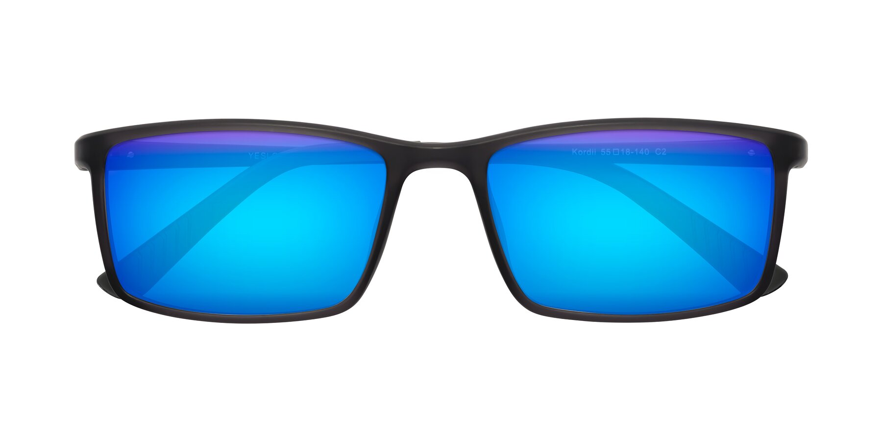 Folded Front of Kordii in Matte Gray with Blue Mirrored Lenses