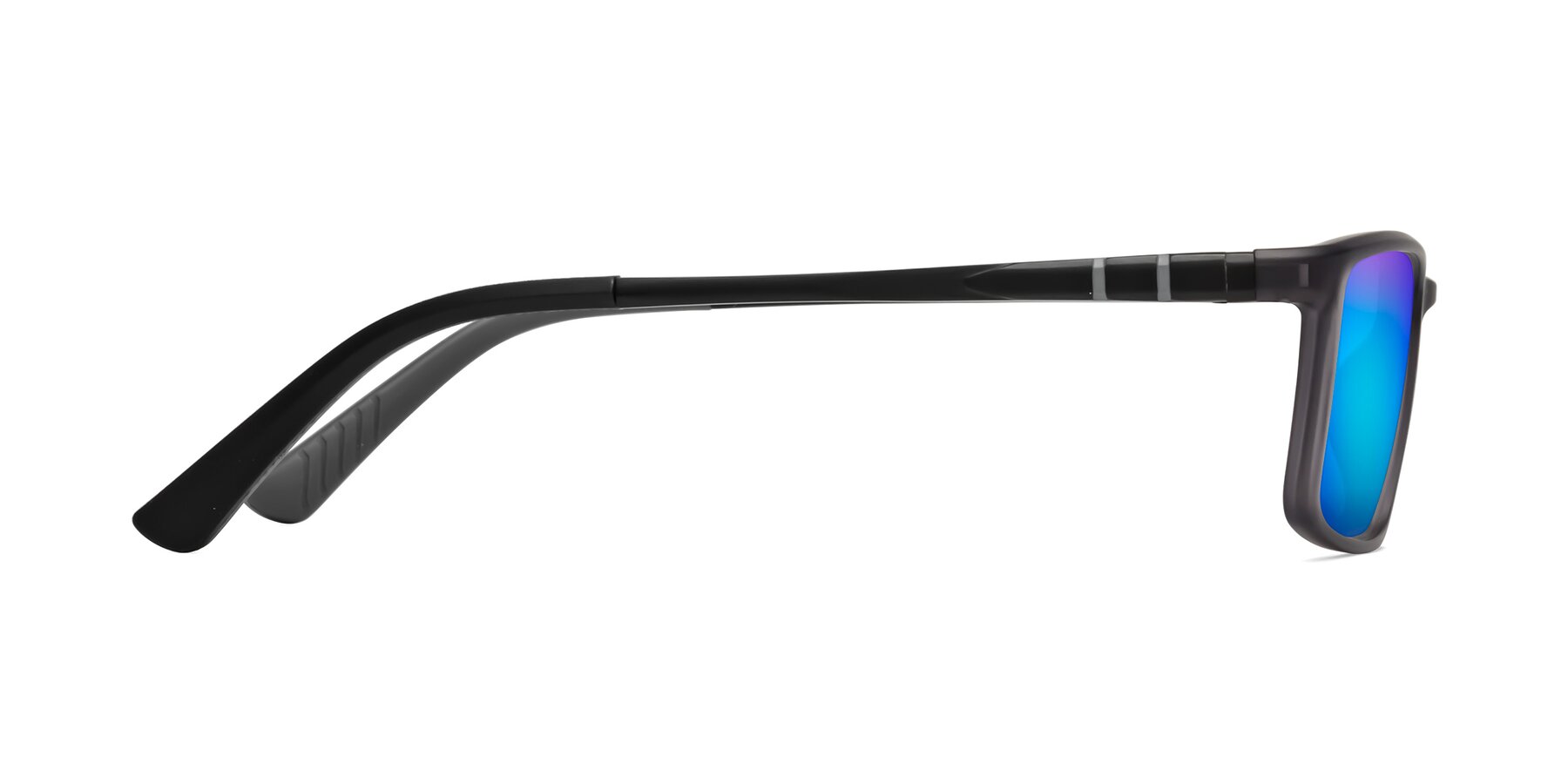 Side of Kordii in Matte Gray with Blue Mirrored Lenses