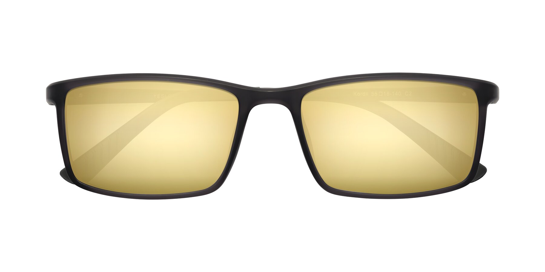 Folded Front of Kordii in Matte Gray with Gold Mirrored Lenses