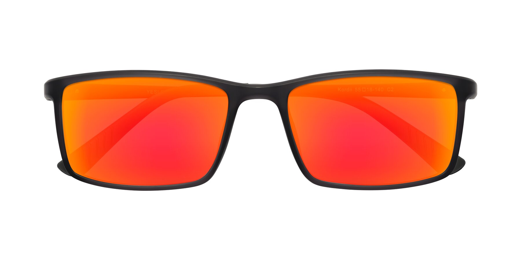 Folded Front of Kordii in Matte Gray with Red Gold Mirrored Lenses