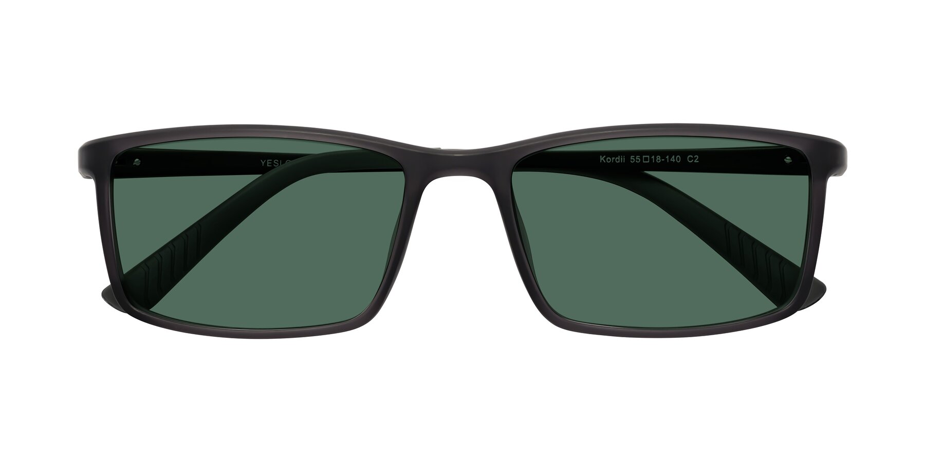 Folded Front of Kordii in Matte Gray with Green Polarized Lenses