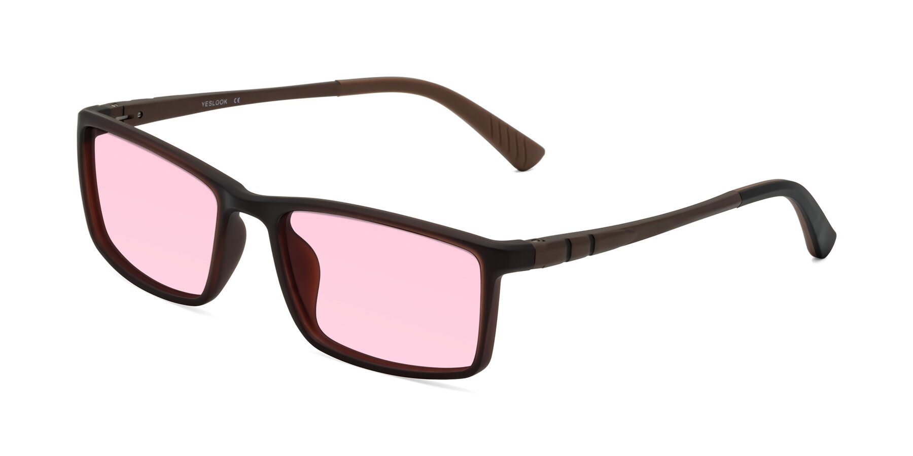 Angle of Kordii in Matte Brown with Light Pink Tinted Lenses