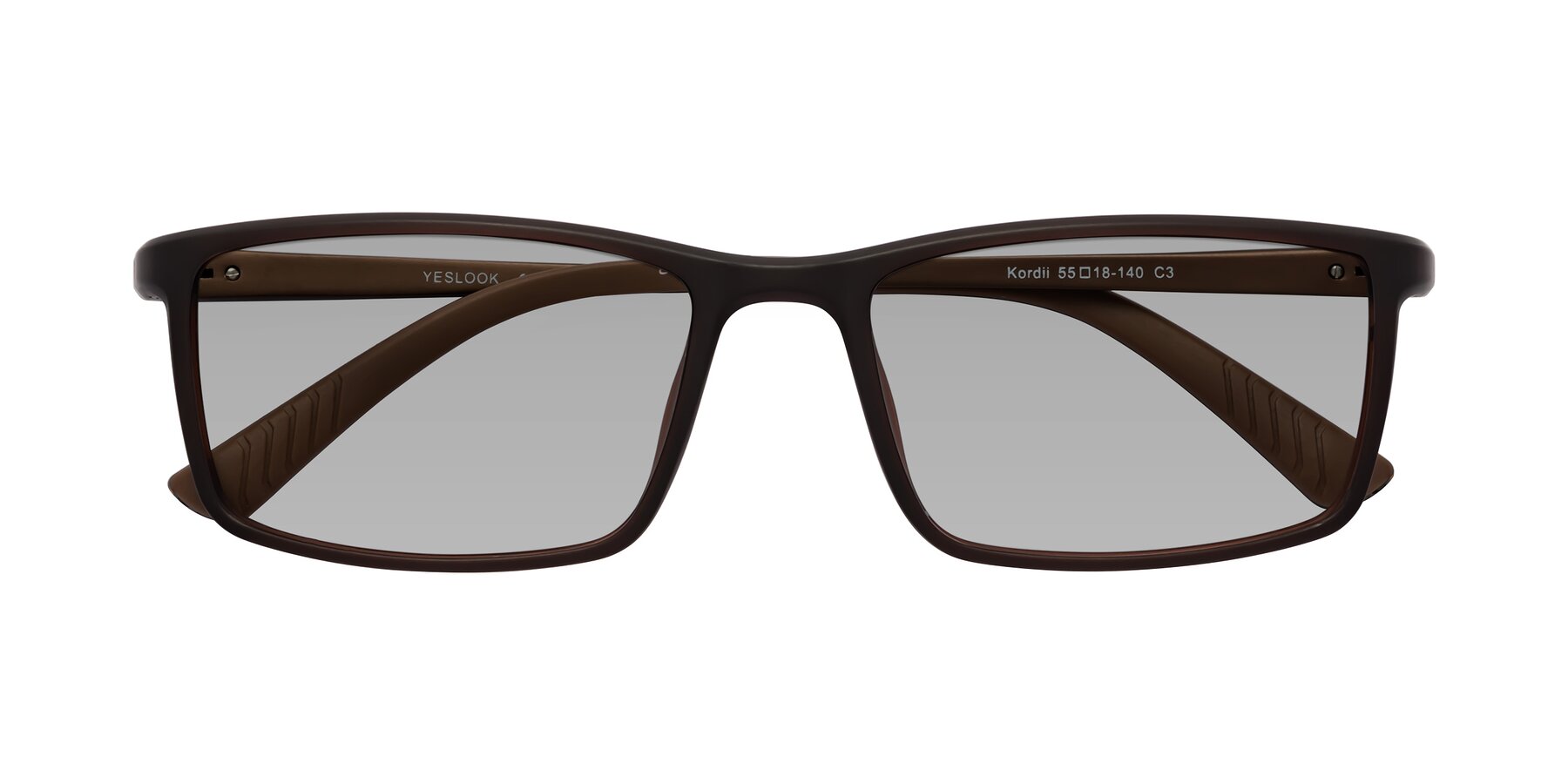 Folded Front of Kordii in Matte Brown with Light Gray Tinted Lenses