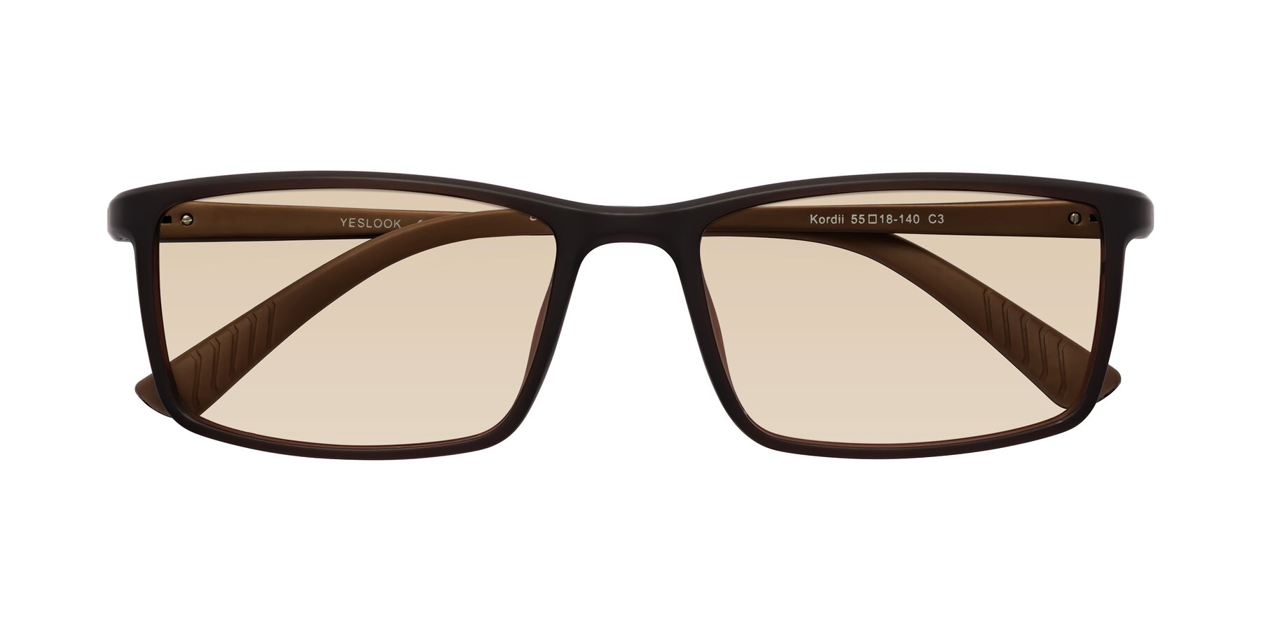 Folded Front of Kordii in Matte Brown with Light Brown Tinted Lenses