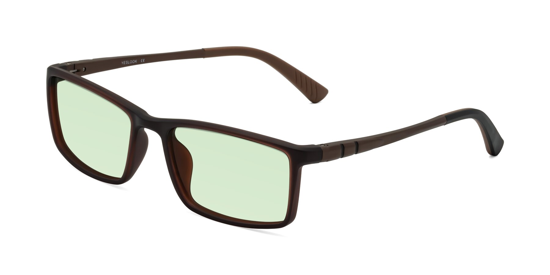 Angle of Kordii in Matte Brown with Light Green Tinted Lenses