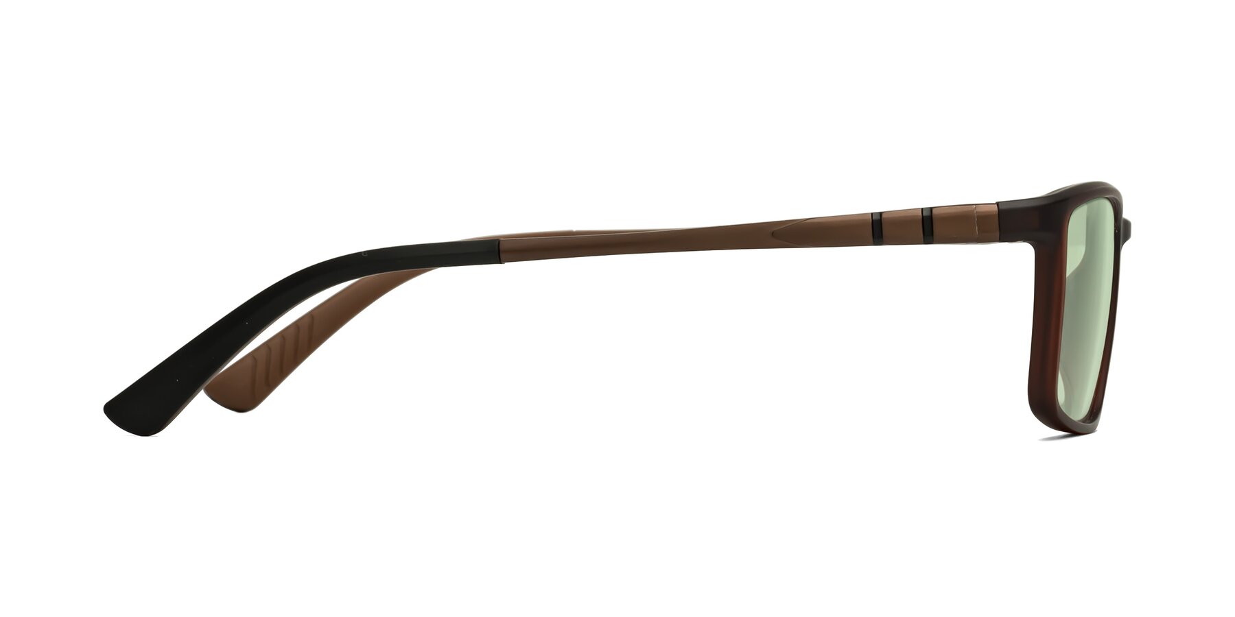 Side of Kordii in Matte Brown with Light Green Tinted Lenses
